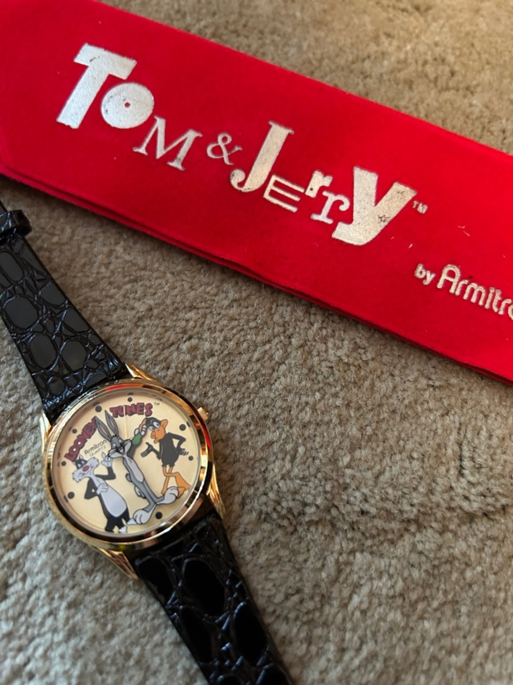 Gold-Tone Tom and Jerry Character Watch with Black Strap